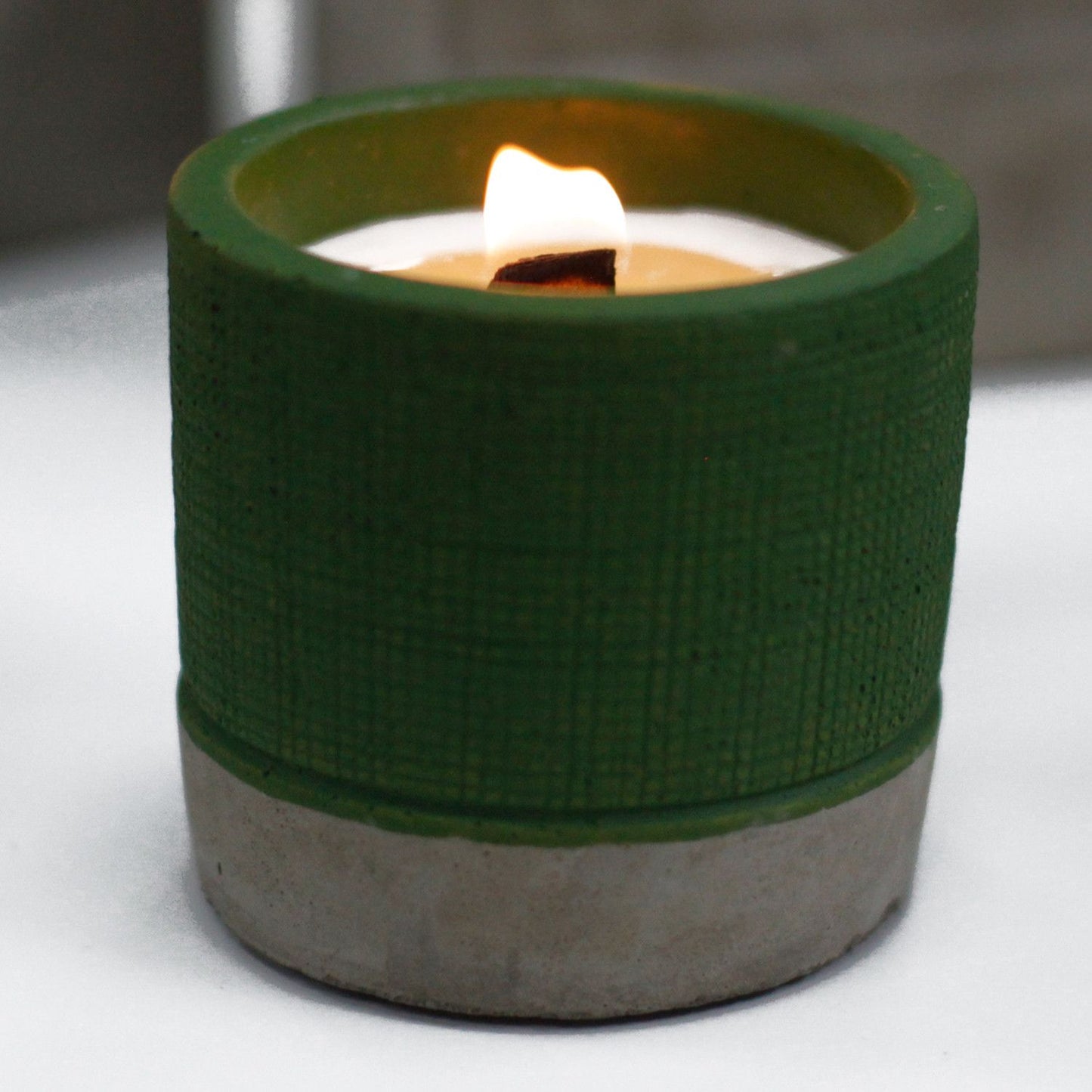 Concrete Wooden Wick Soy Candle Holder - Medium / Round / Green / Sea Moss and Herbs
