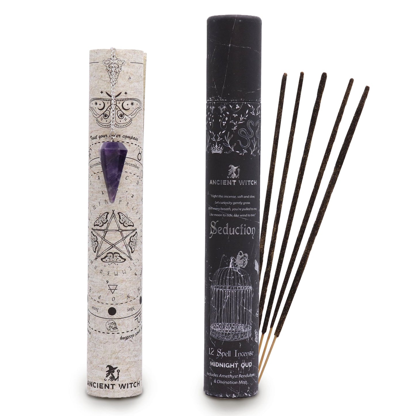 Ancient Witch Spell Incense, Map and Amethyst Pendulum Set - Seduction