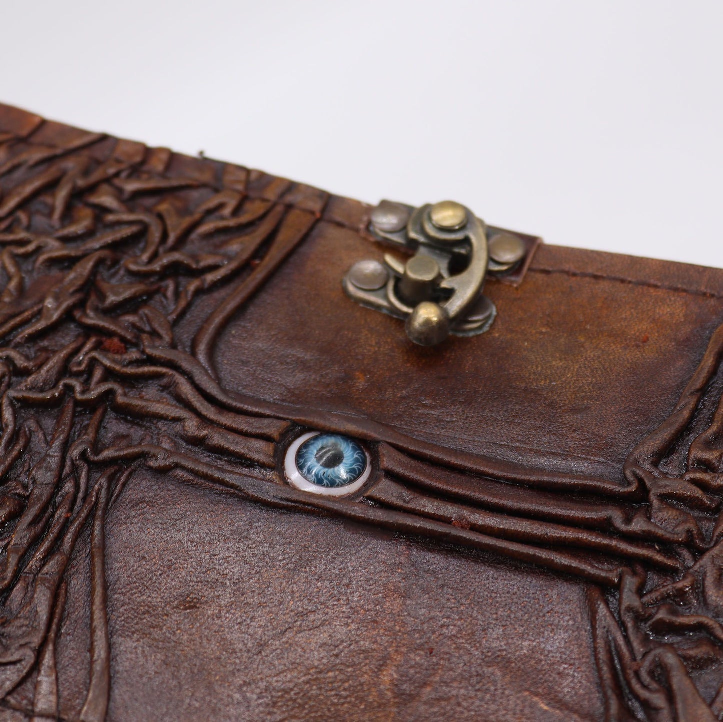 Handmade Leather-Bound Eco-Friendly Deckle Edged Notebook with Metal Clasp - Medium / Brown / Evil Eye