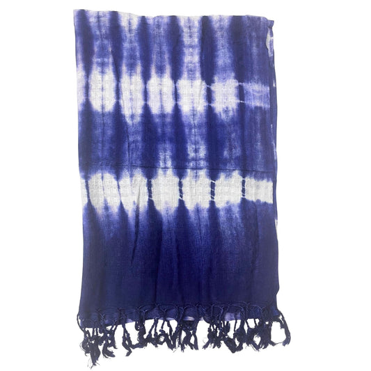 Boho Java Art Scarf / Shawl - Indigo / Blue and White Stripes