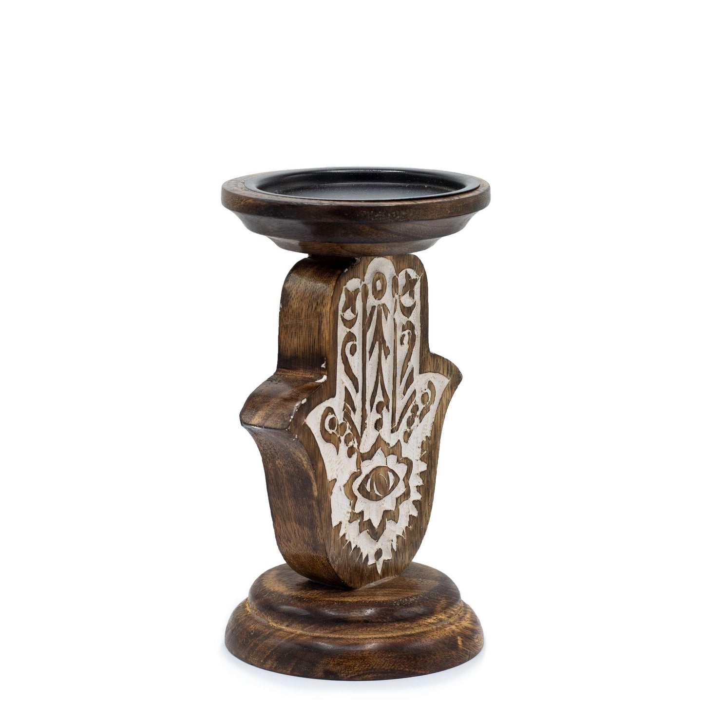 Wooden Handmade Candle Holder Stand - Hamsa / Small