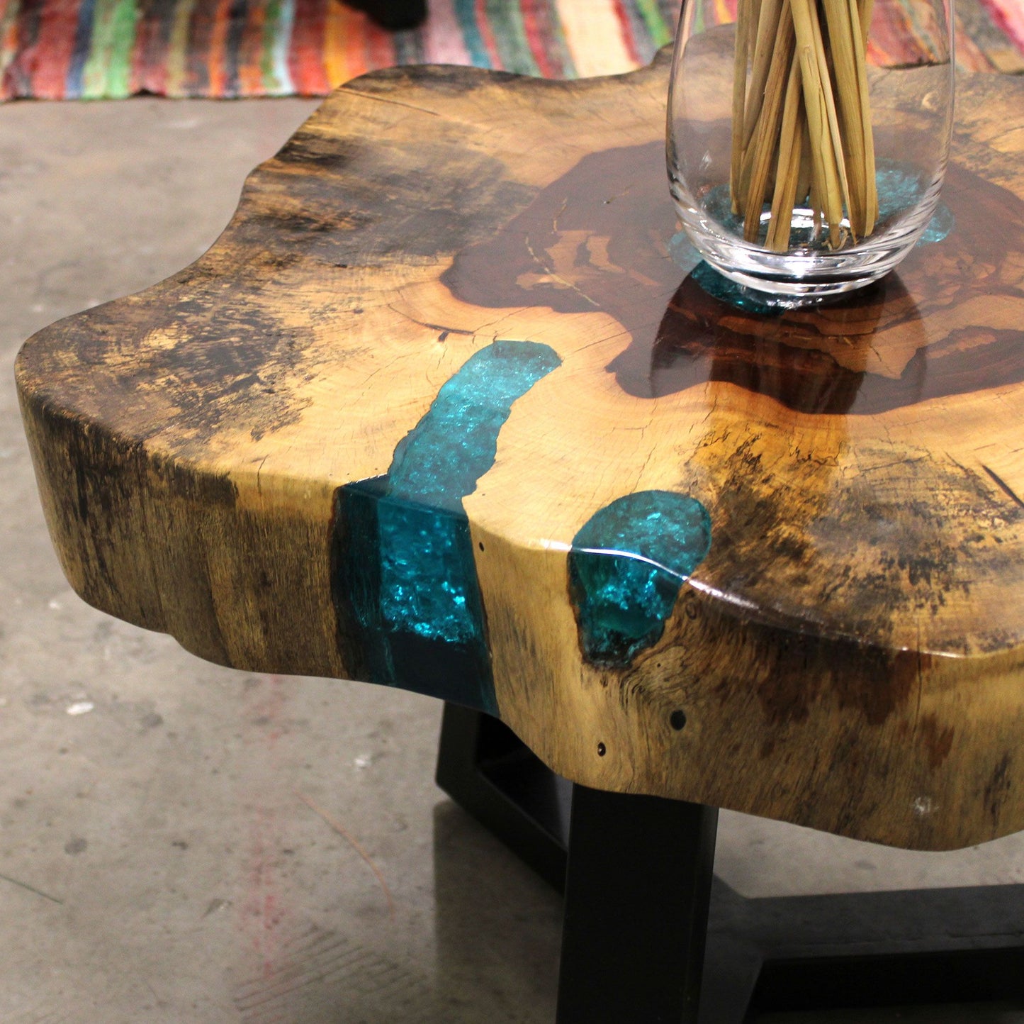 Tamarind and Resin Unique Coffee Table - Aqua