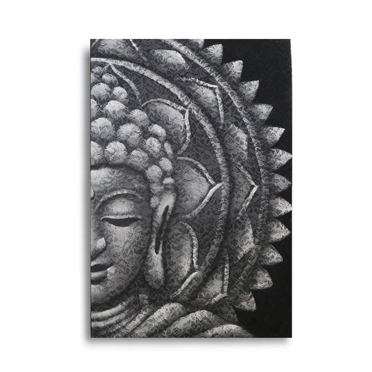 Hand Painted Half Buddha Mandala - Grey