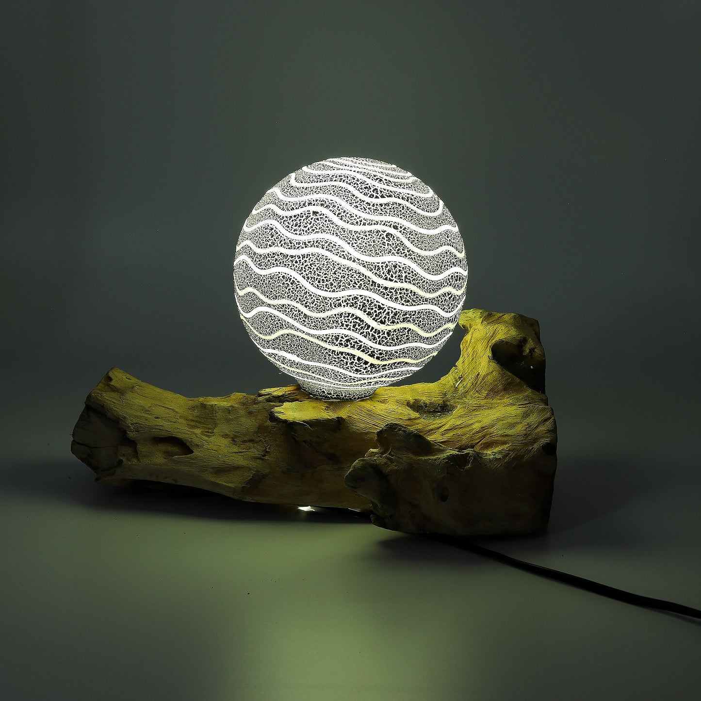 Natural Driftwood LED Glow Lamp -  Grey Luna Shade