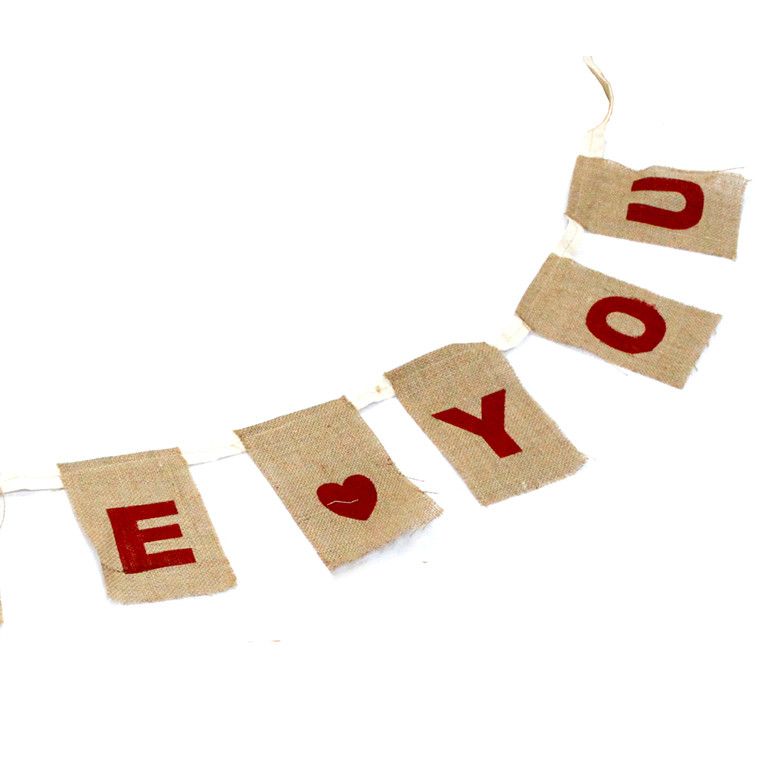 Natural Cotton Jute Bunting  - I Love You with Hearts