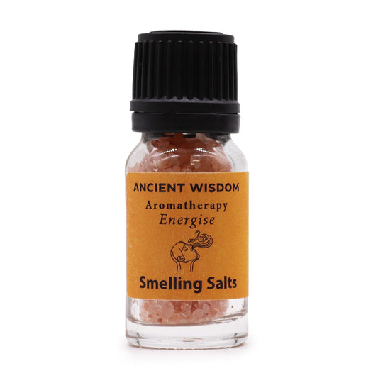 Energise aromatherapy smelling salts in screw-top bottle, main product view from Quintessential Holistic Health.