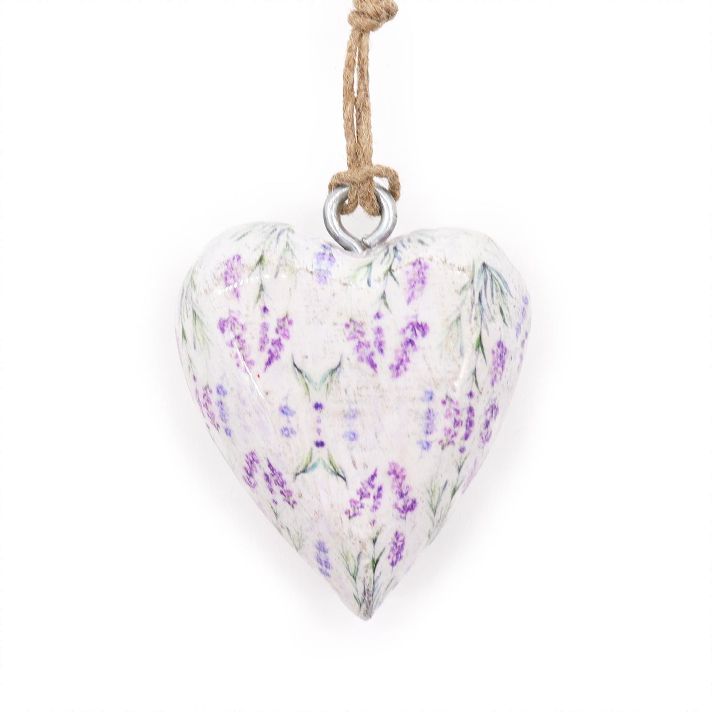 Handmade Wooden Decorative Hanging Heart - Large / Lavender Flowers
