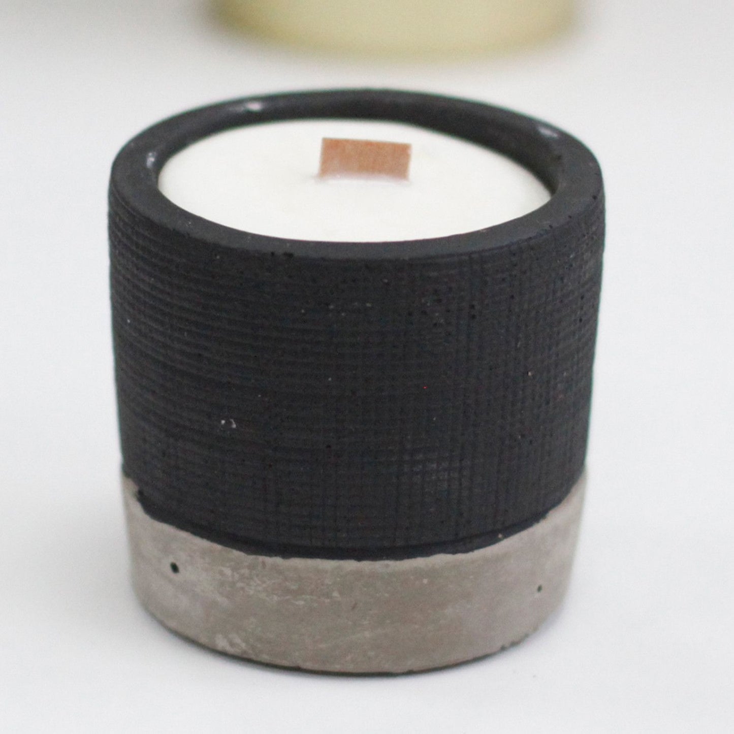 Concrete Wooden Wick Soy Candle Holder - Medium / Round / Black / Brandy Butter