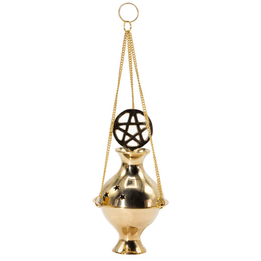 Handmade Brass Hanging Incense Burner - Pentagram