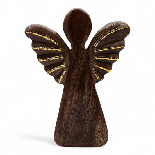 Hand Carved Mango Wooden Angel - Large / Gold Decor