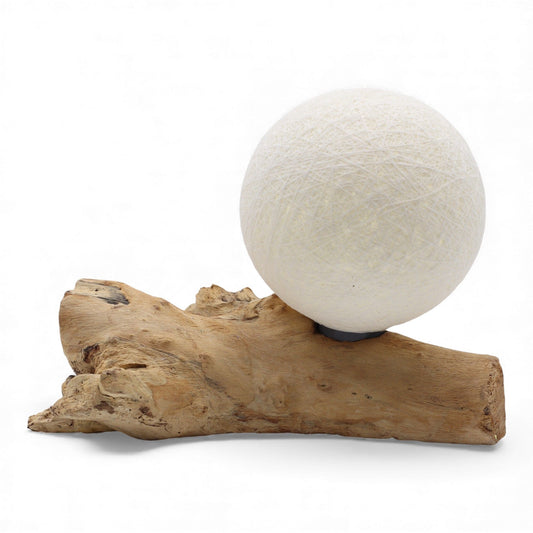 Natural Driftwood LED Glow Lamp - Cotton Ivory Luna Shade
