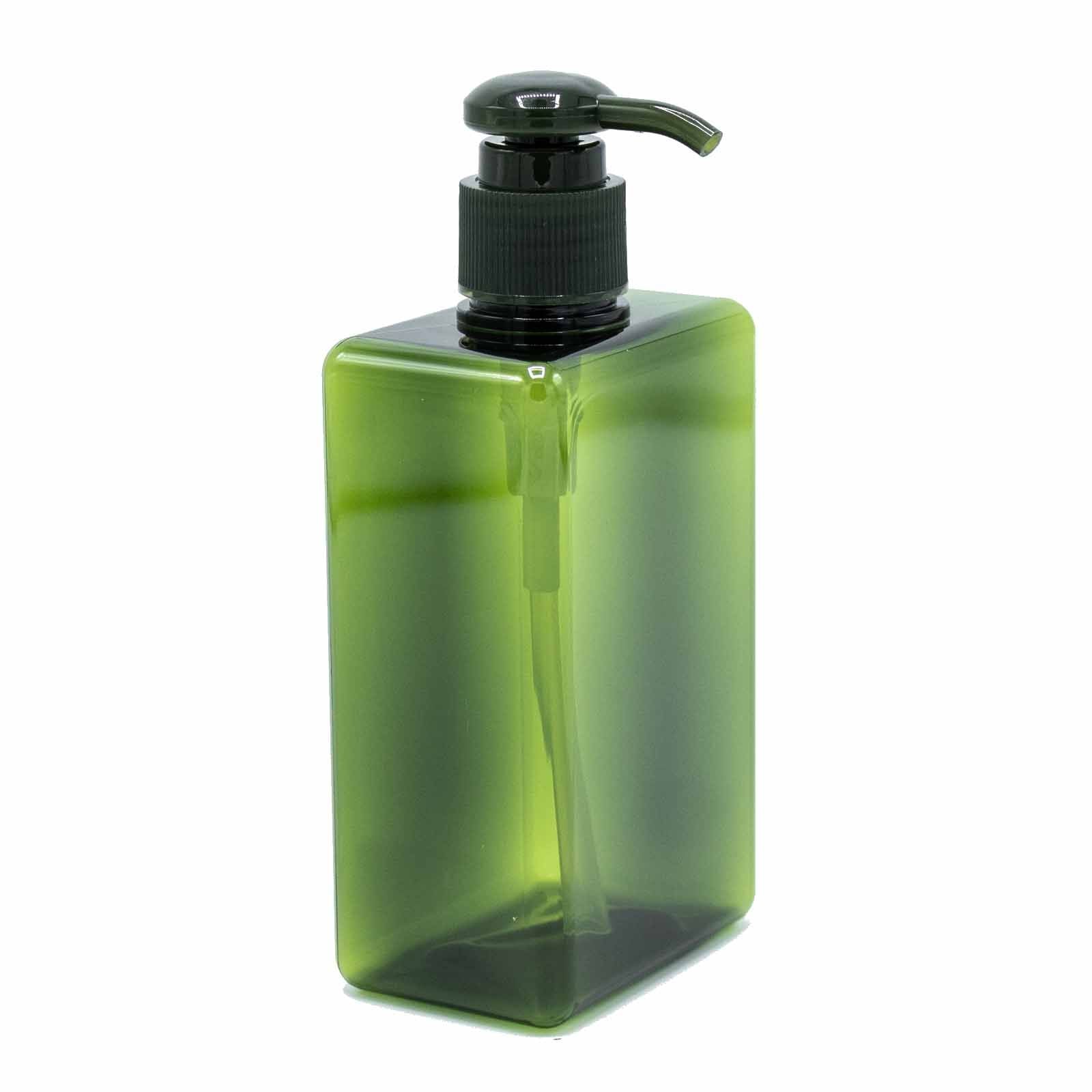 Green 280ml reusable tall dispenser bottle with pump, product detail view from Quintessential Holistic Health.