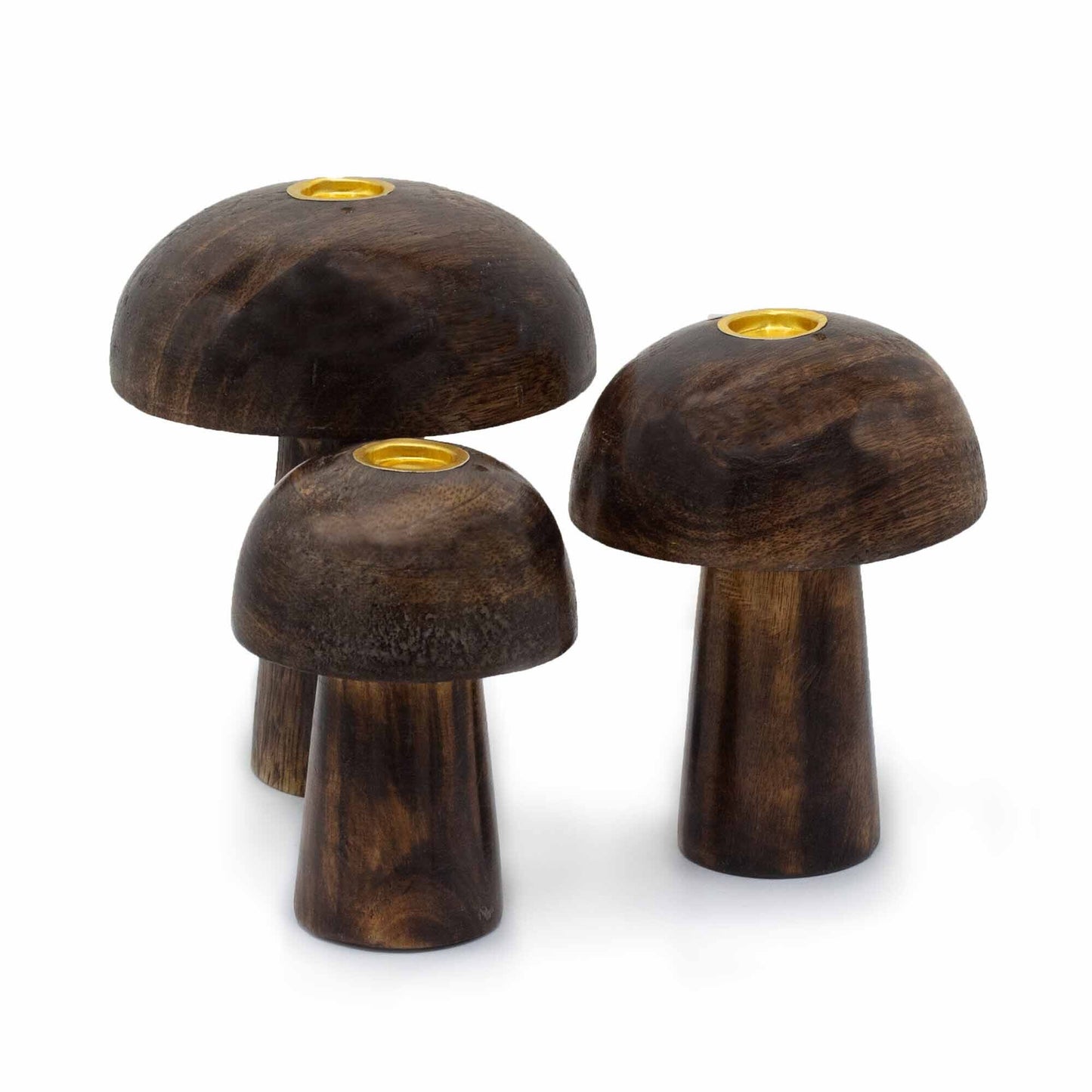 Set of 3 Mango Wood Incense Holders - Button Mushrooms