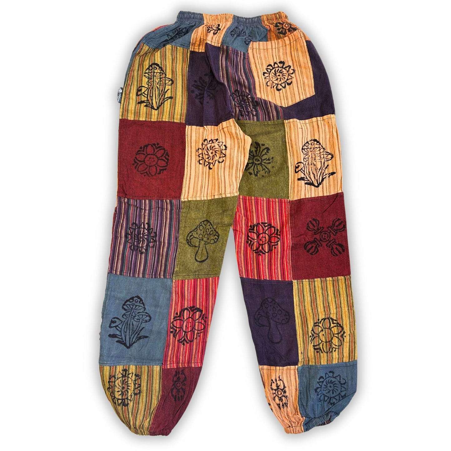 Nomad Sari Unisex Mushroom Pants - Large - Extra Large / Block Print / Orange Tones