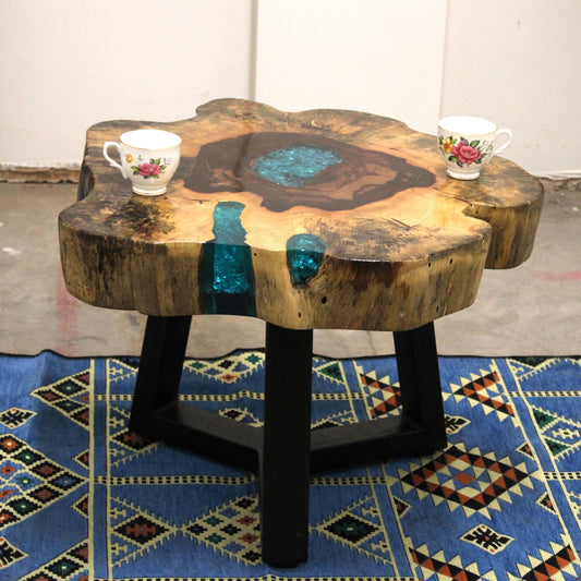 Tamarind and Resin Unique Coffee Table - Aqua