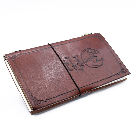 Handmade Leather-Bound Eco-Friendly Journal with Wrap - Slim / Brown / Be the Change