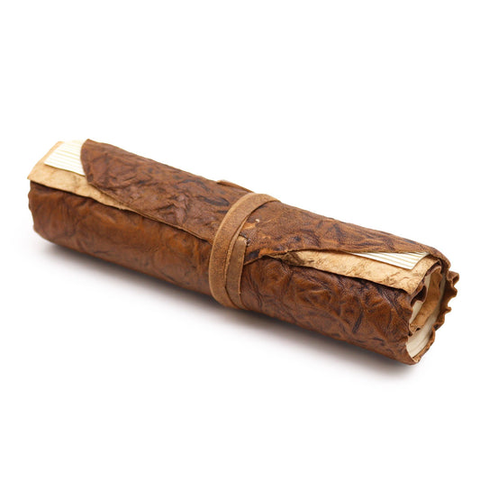 Handmade Eco-Friendly Rolled Leather Travel Notebook with Strap - Natural