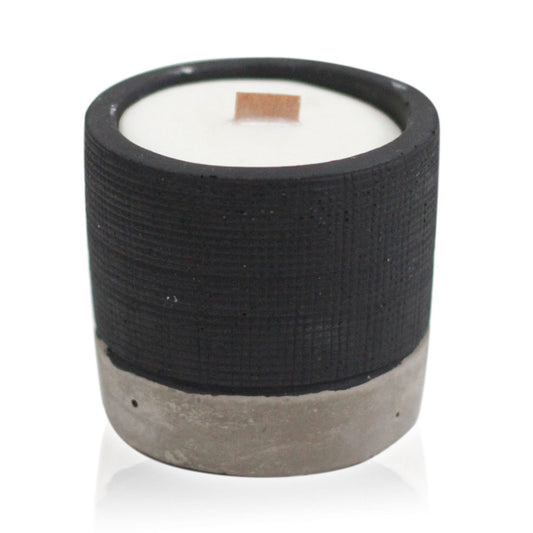 Concrete Wooden Wick Soy Candle Holder - Medium / Round / Black / Brandy Butter