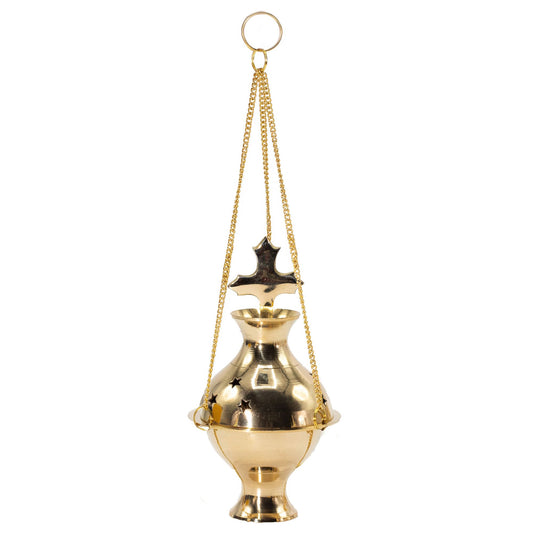 Handmade Brass Hanging Incense Burner - Cross