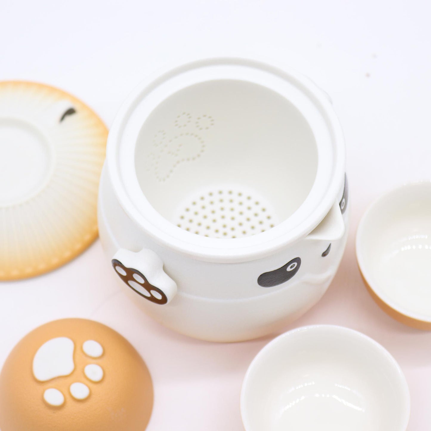 210ml Panda Teapot Set with Travel Case and Three Cups - Orange