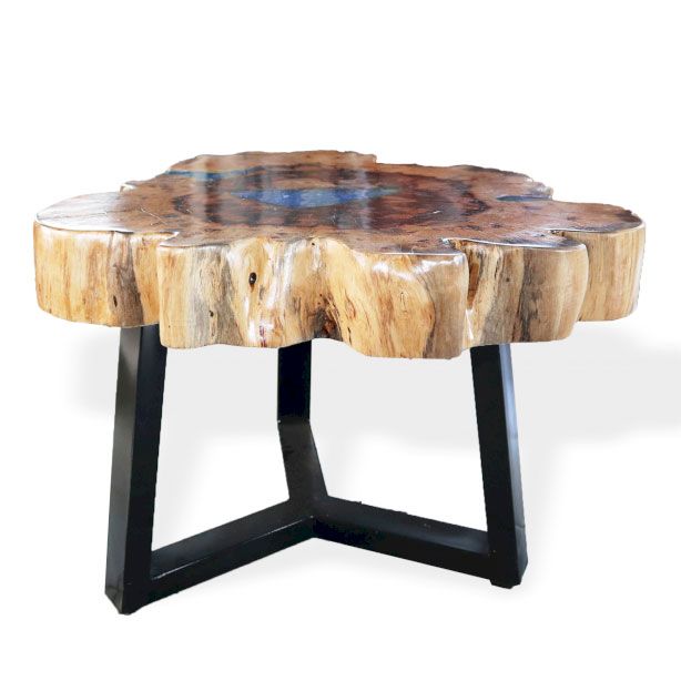 Tamarind and Resin Unique Coffee Table - Sky Blue