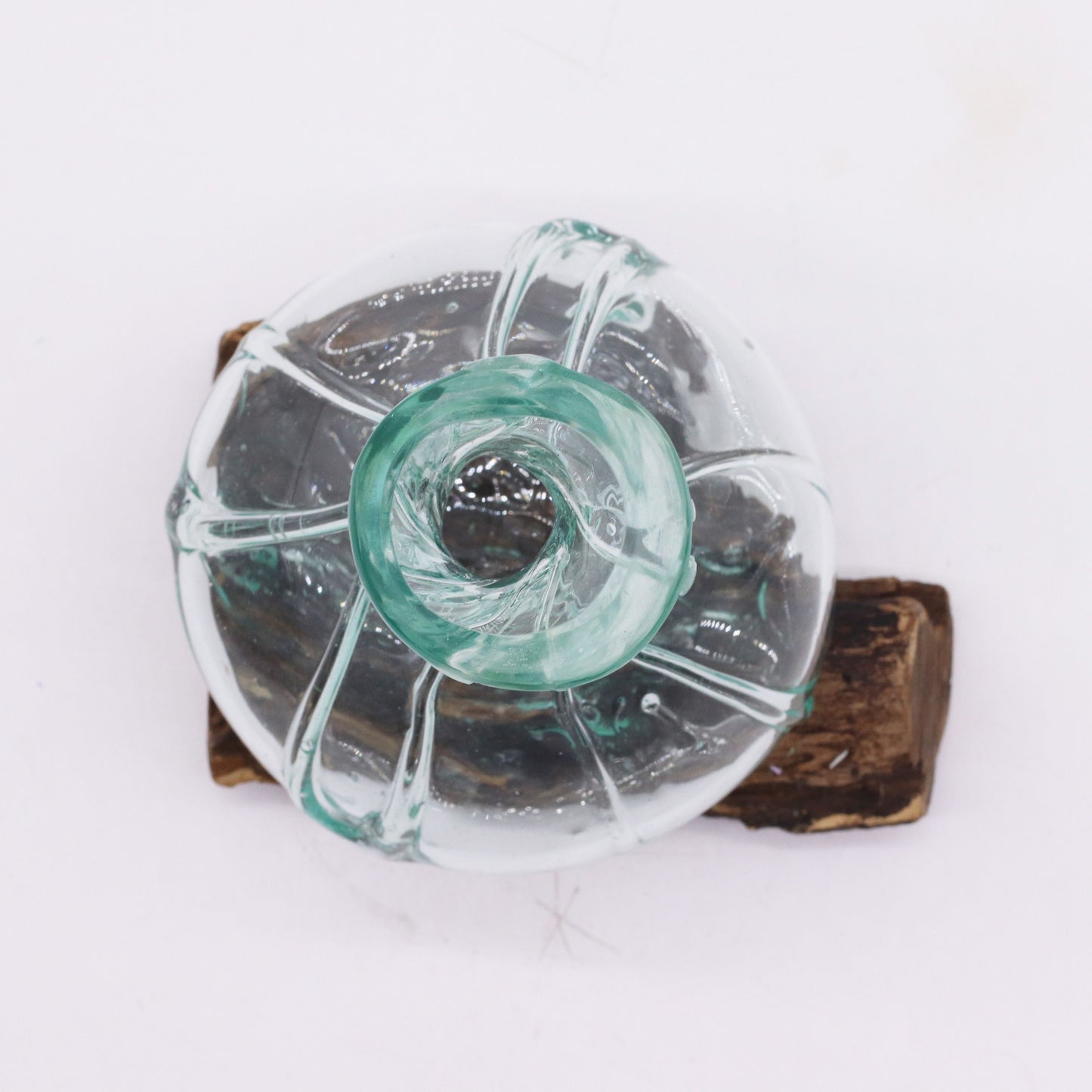 500ml Handmade Molten Recycled Glass Decanter on Wood - Free-Form / Clear / Light Blue