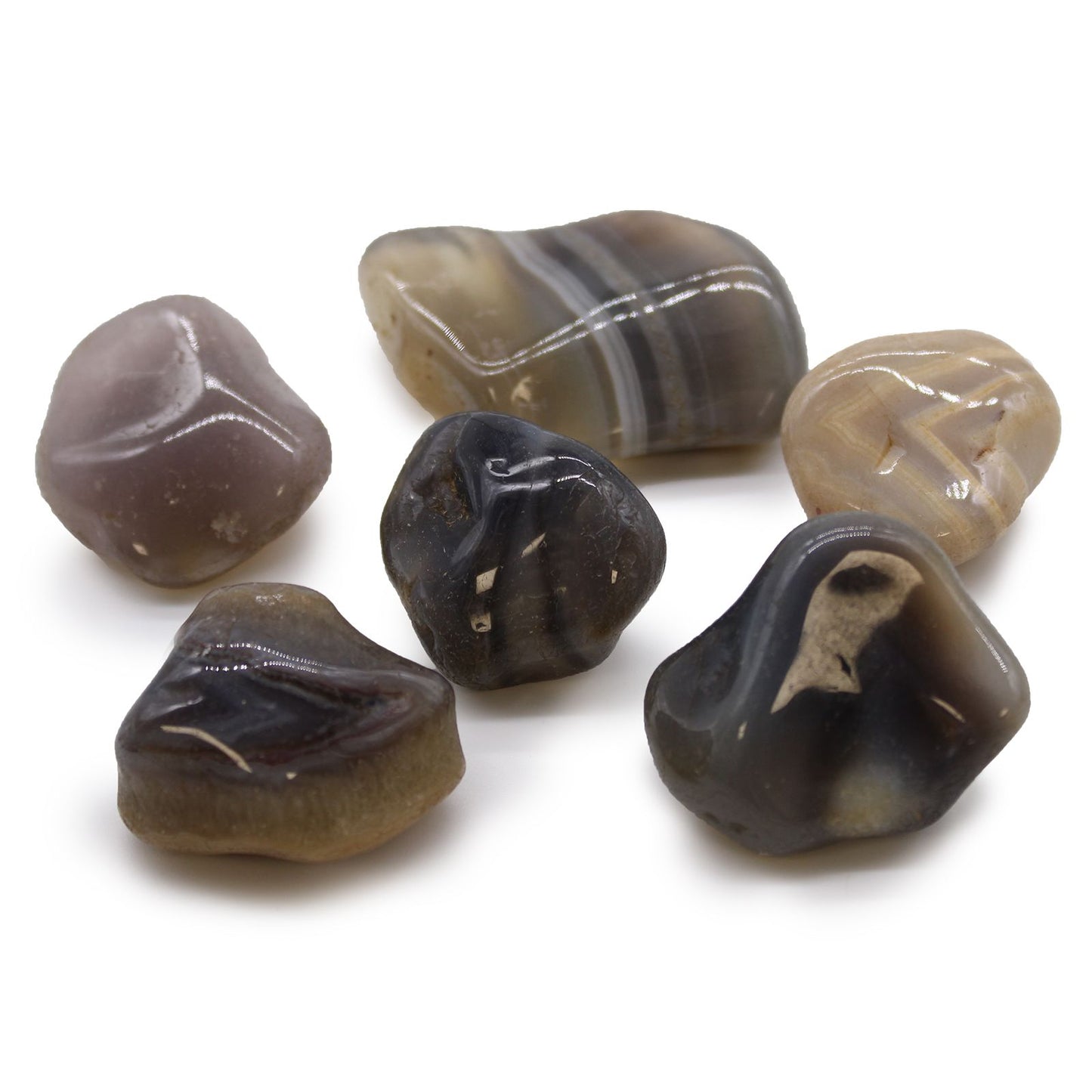 6 x Polished Natural Tumble Stones - Grey Agate