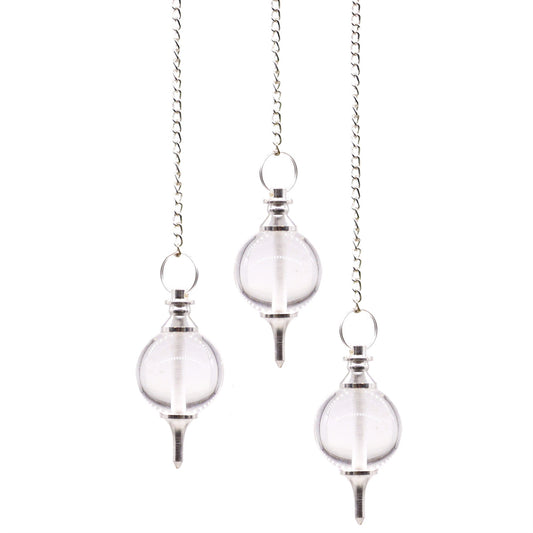 1 x Handmade Spherical Radiesthesia Pendulum - Rock Quartz Gemstone product packaging on clean background from Quintessential Holistic Health Ltd