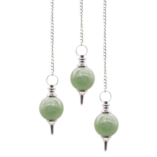 1 x Handmade Spherical Radiesthesia Pendulum - Green Aventurine Gemstone product packaging on clean background from Quintessential Holistic Health Ltd