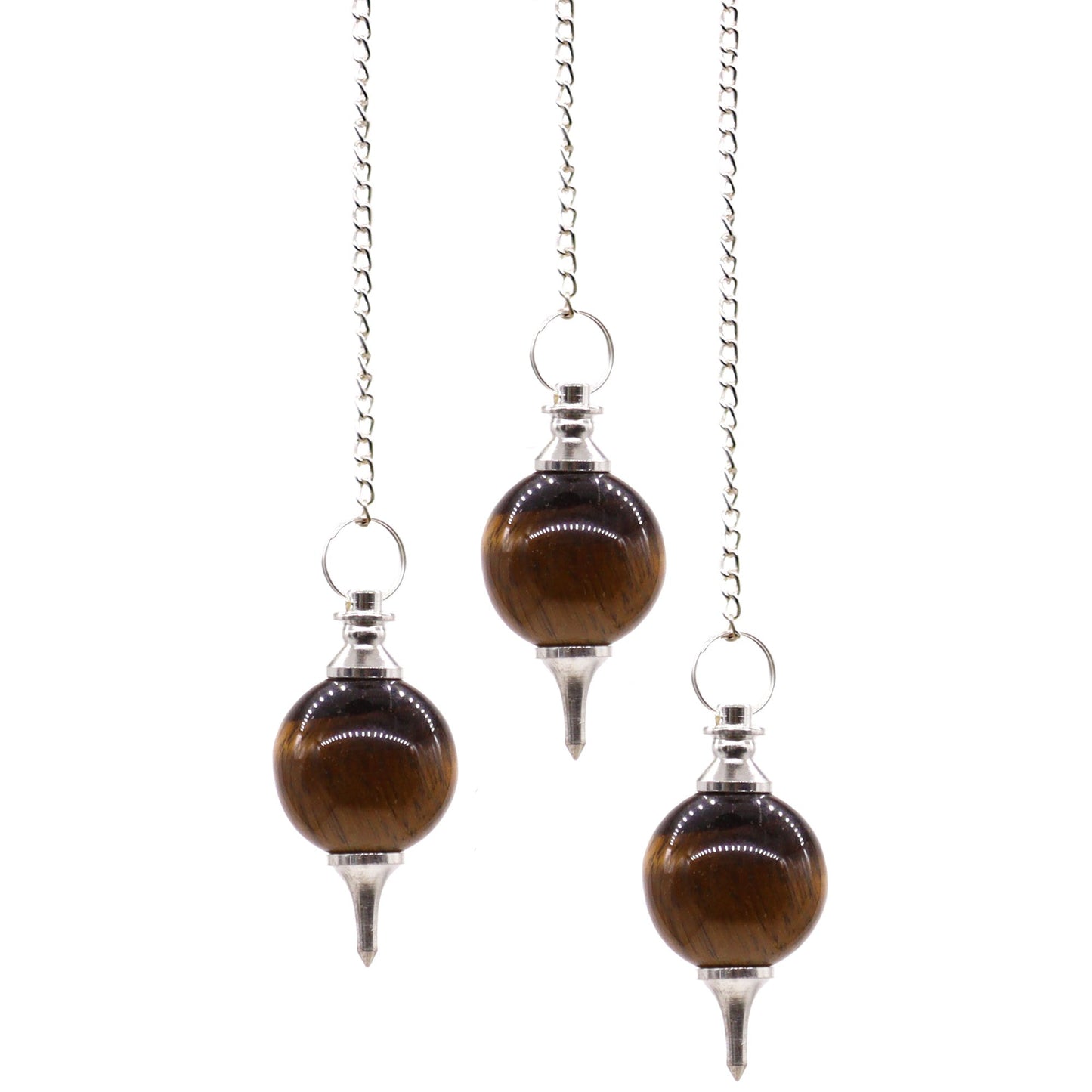 1 x Handmade Spherical Radiesthesia Pendulum - Tigers Eye Gemstone product packaging on clean background from Quintessential Holistic Health Ltd