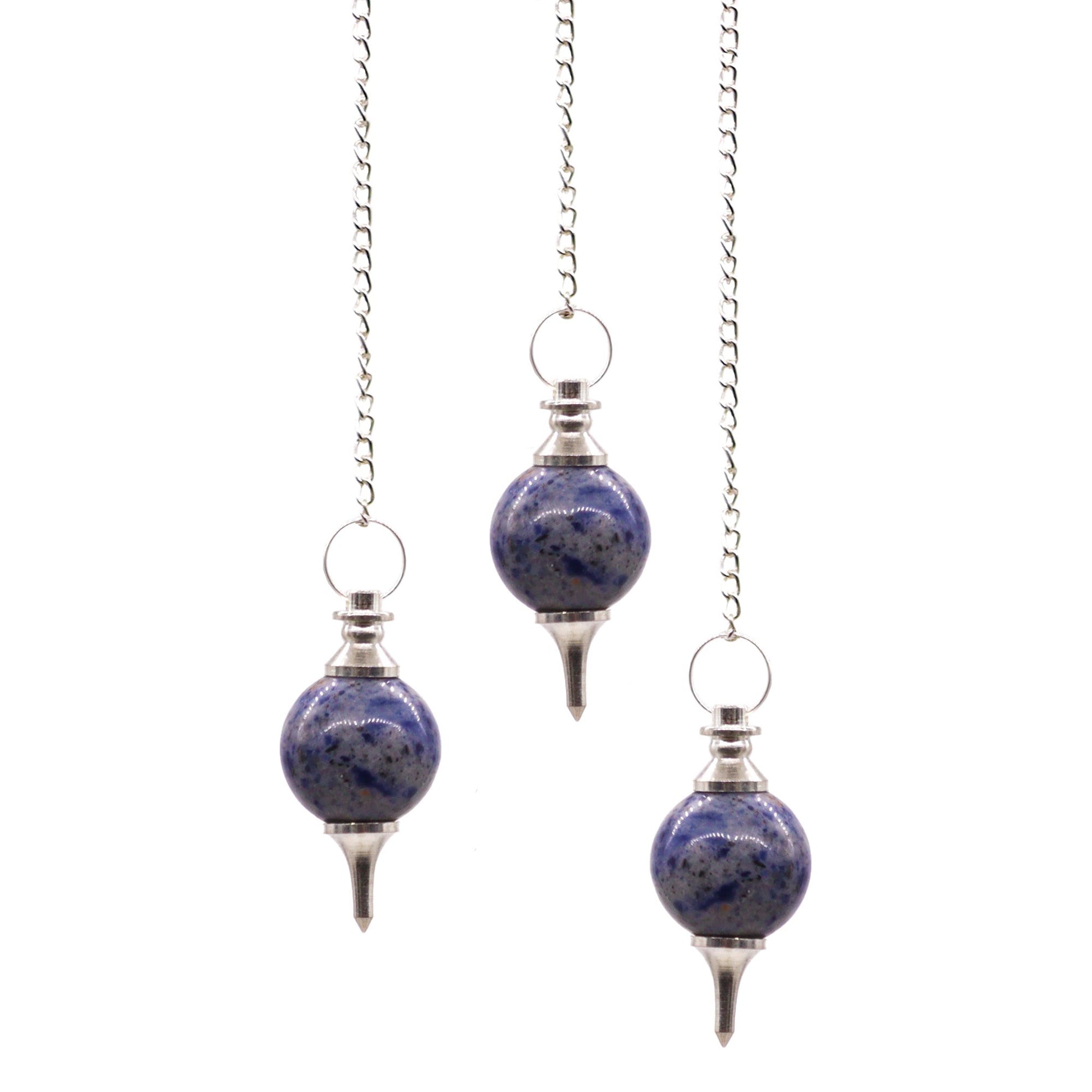 1 x Handmade Spherical Radiesthesia Pendulum - Sodalite Gemstone product packaging on clean background from Quintessential Holistic Health Ltd
