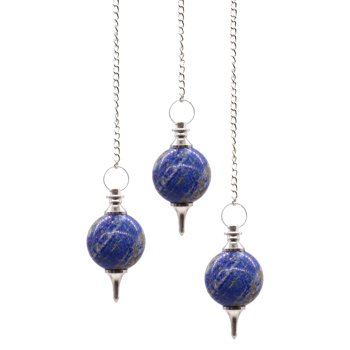 1 x Handmade Spherical Radiesthesia Pendulum - Lapis Lazuli Gemstone product packaging on clean background from Quintessential Holistic Health Ltd