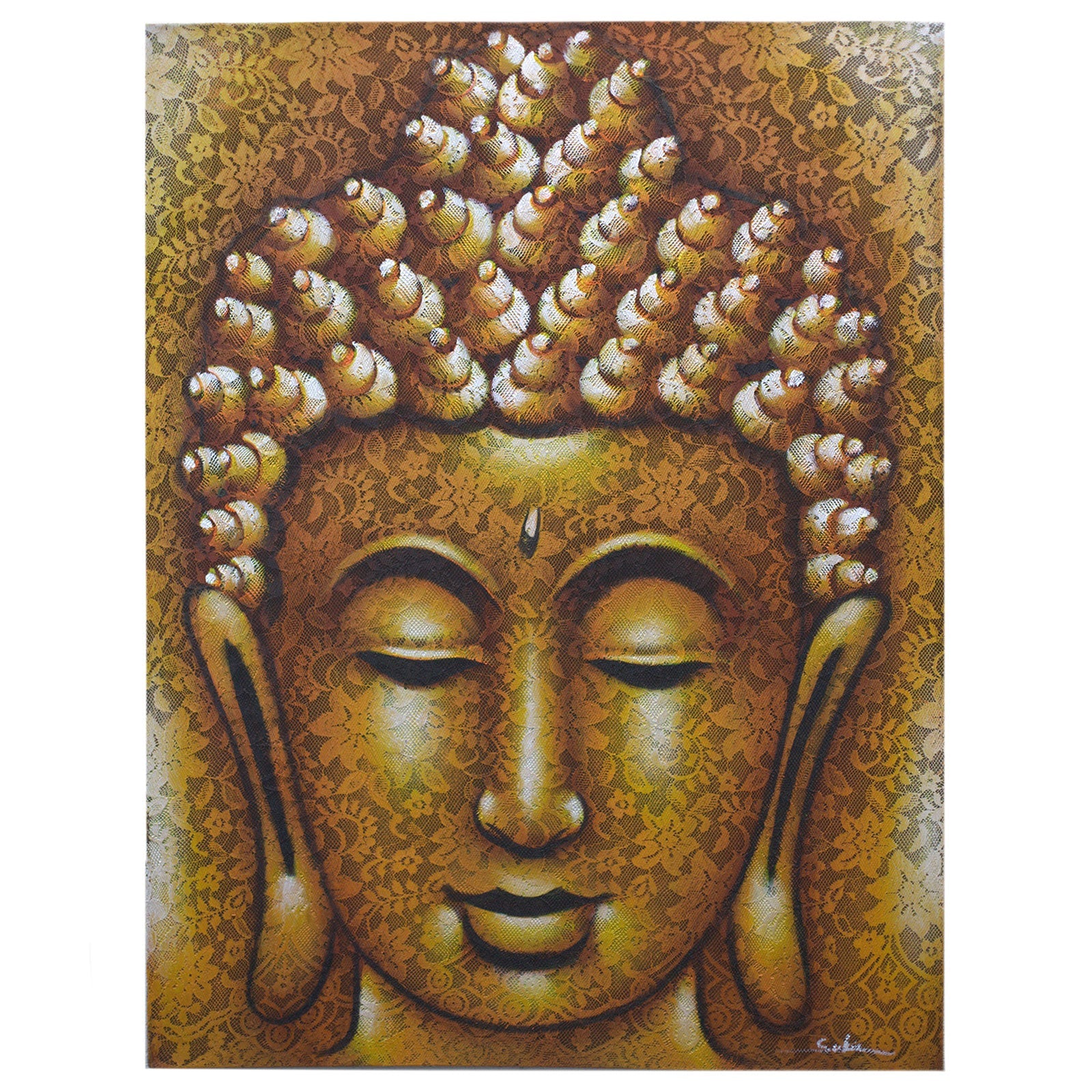 Hand Painted Buddha Painting - Gold Brocade Detail product packaging on clean background from Quintessential Holistic Health Ltd