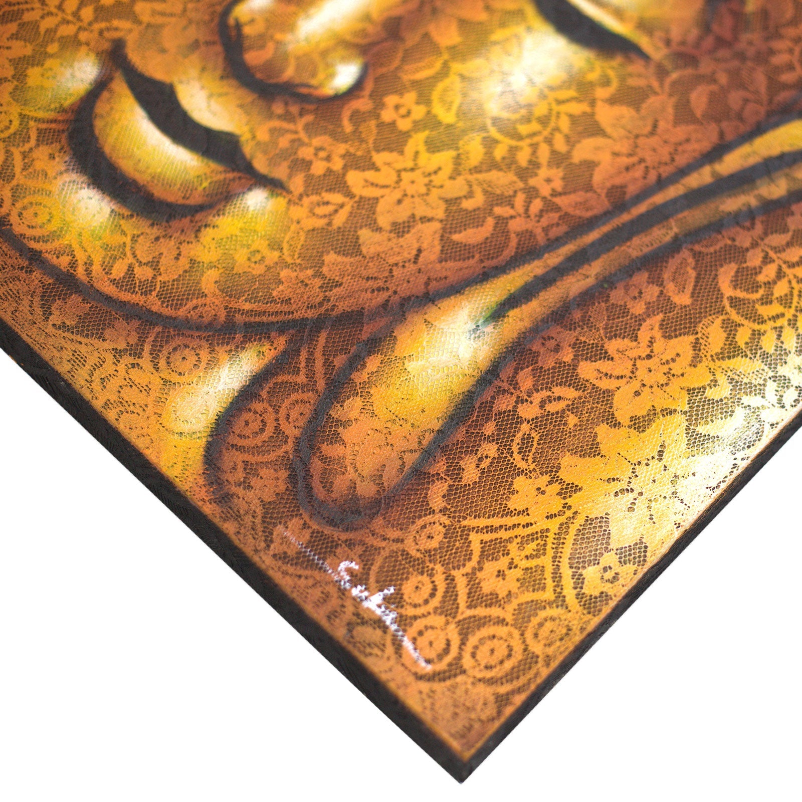 Hand Painted Buddha Painting - Gold Brocade Detail product packaging on clean background from Quintessential Holistic Health Ltd