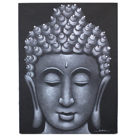 Hand Painted Buddha Painting - Grey Brocade Detail - main product image from Quintessential Holistic Health Ltd UK