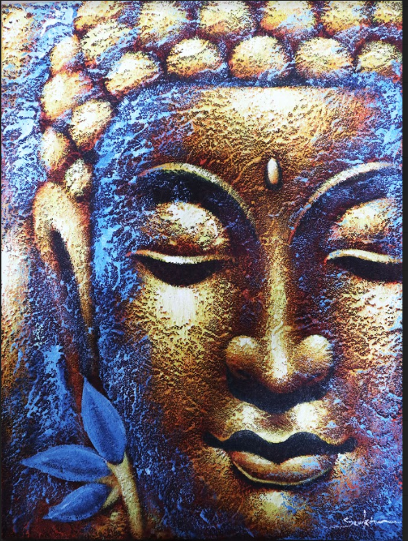 Hand Painted Buddha Painting - Gold Face and Lotus Flower product packaging on clean background from Quintessential Holistic Health Ltd