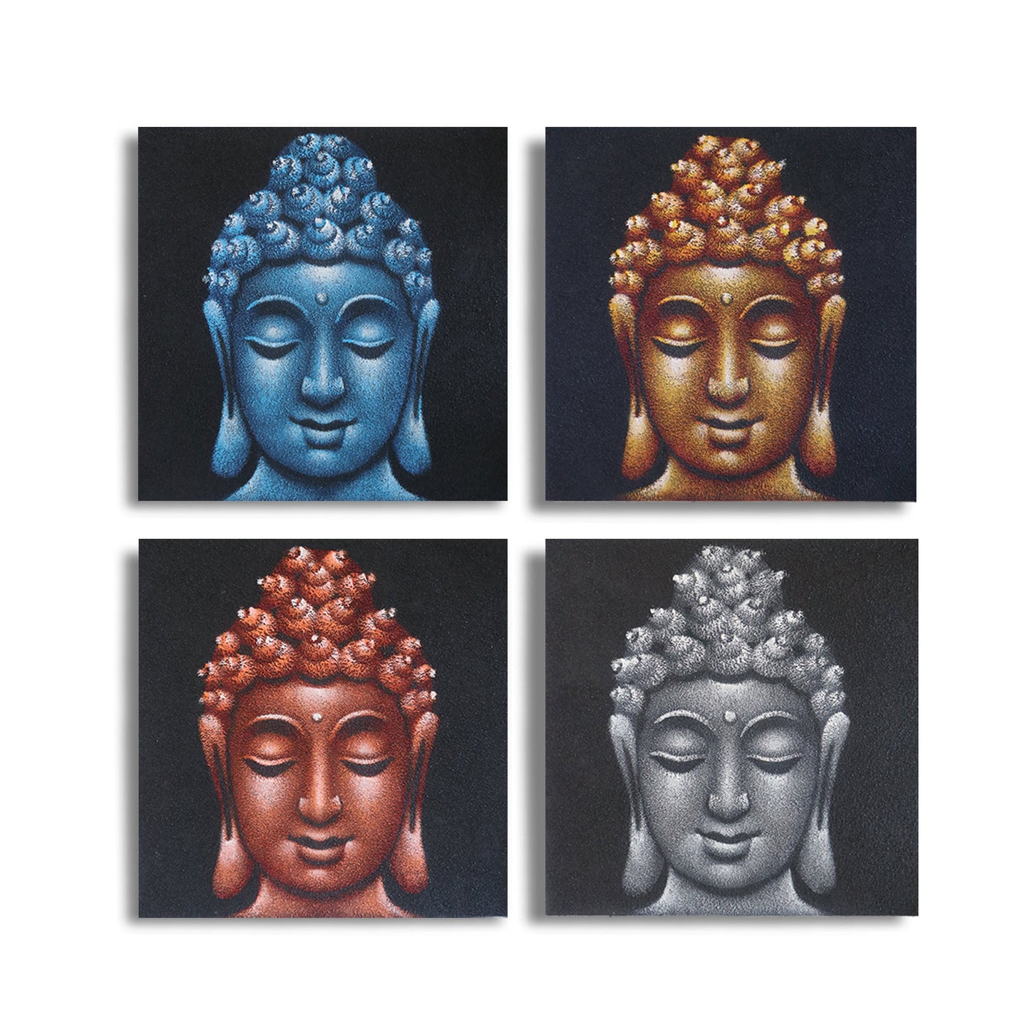 Set of 4 Hand Painted Buddha Heads - Large / Sand Detail product packaging on clean background from Quintessential Holistic Health Ltd
