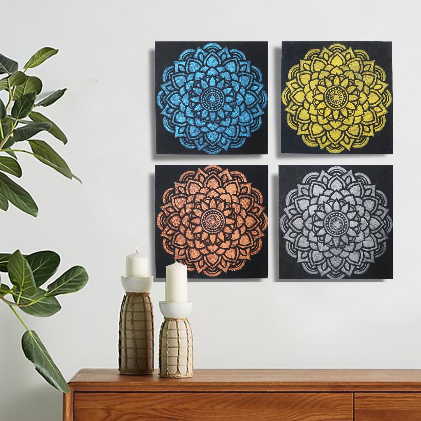 Set of 4 Hand Painted Mandala - Small / Brocade Detail product packaging on clean background from Quintessential Holistic Health Ltd
