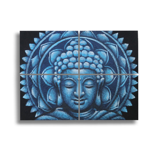 Set of 4 Hand Painted Buddha Mandala - Blue Brocade Detail - main product image from Quintessential Holistic Health Ltd UK