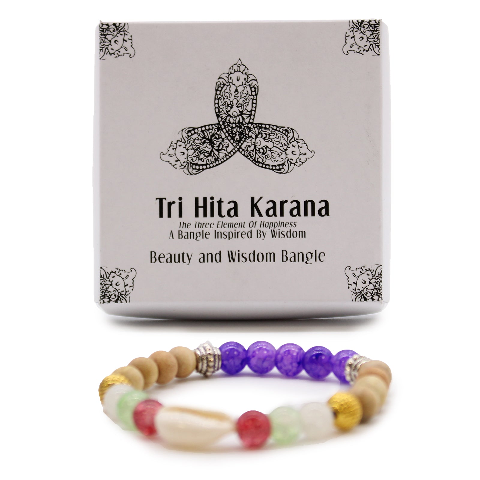 Tri Hita Karana Bracelet - Beauty and Wisdom product packaging on clean background from Quintessential Holistic Health Ltd