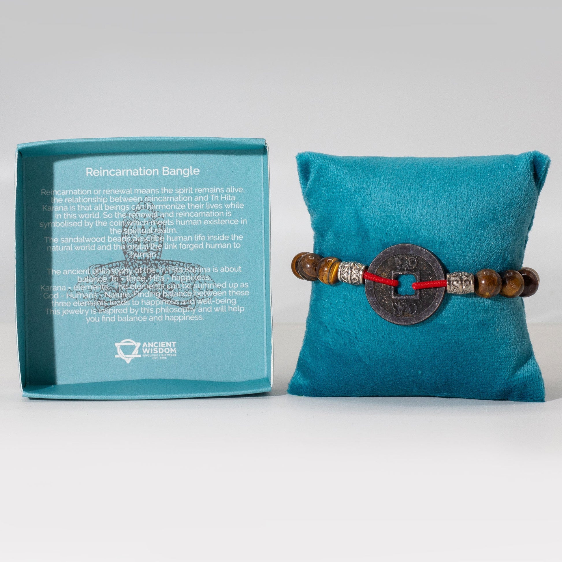 Tri Hita Karana Bracelet - Reincarnation product packaging on clean background from Quintessential Holistic Health Ltd