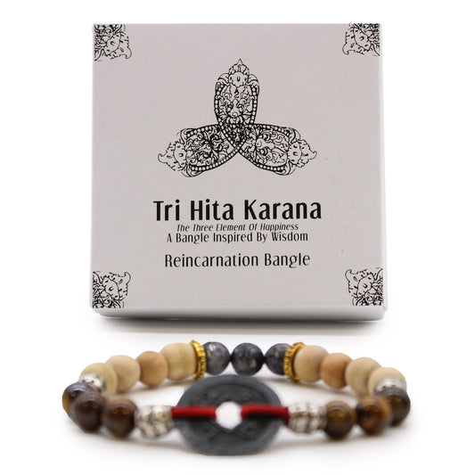 Tri Hita Karana Bracelet - Reincarnation product packaging on clean background from Quintessential Holistic Health Ltd