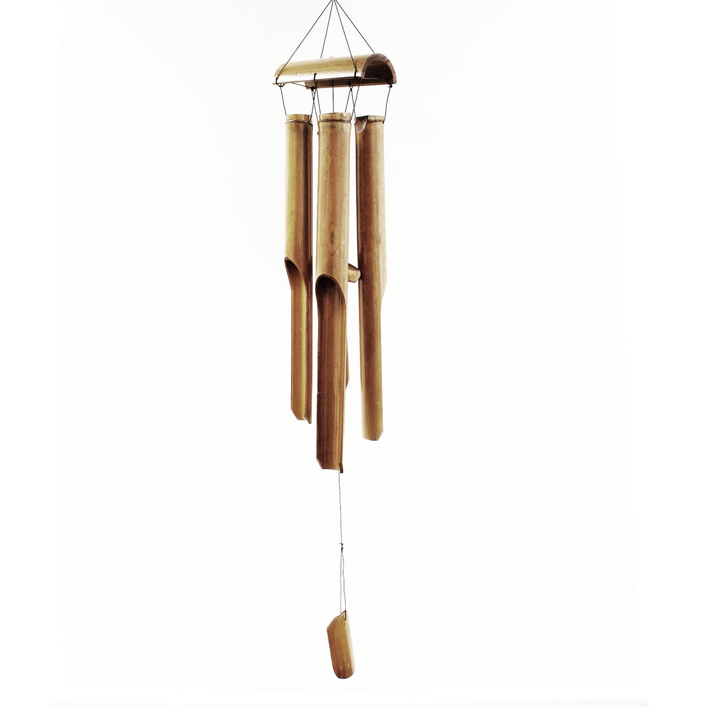 Bamboo Wind Chime - 4 Large Tubes - Natural - 120 cm with four suspended brown tubes and a hanging clapper by Quintessential Holistic Health Ltd