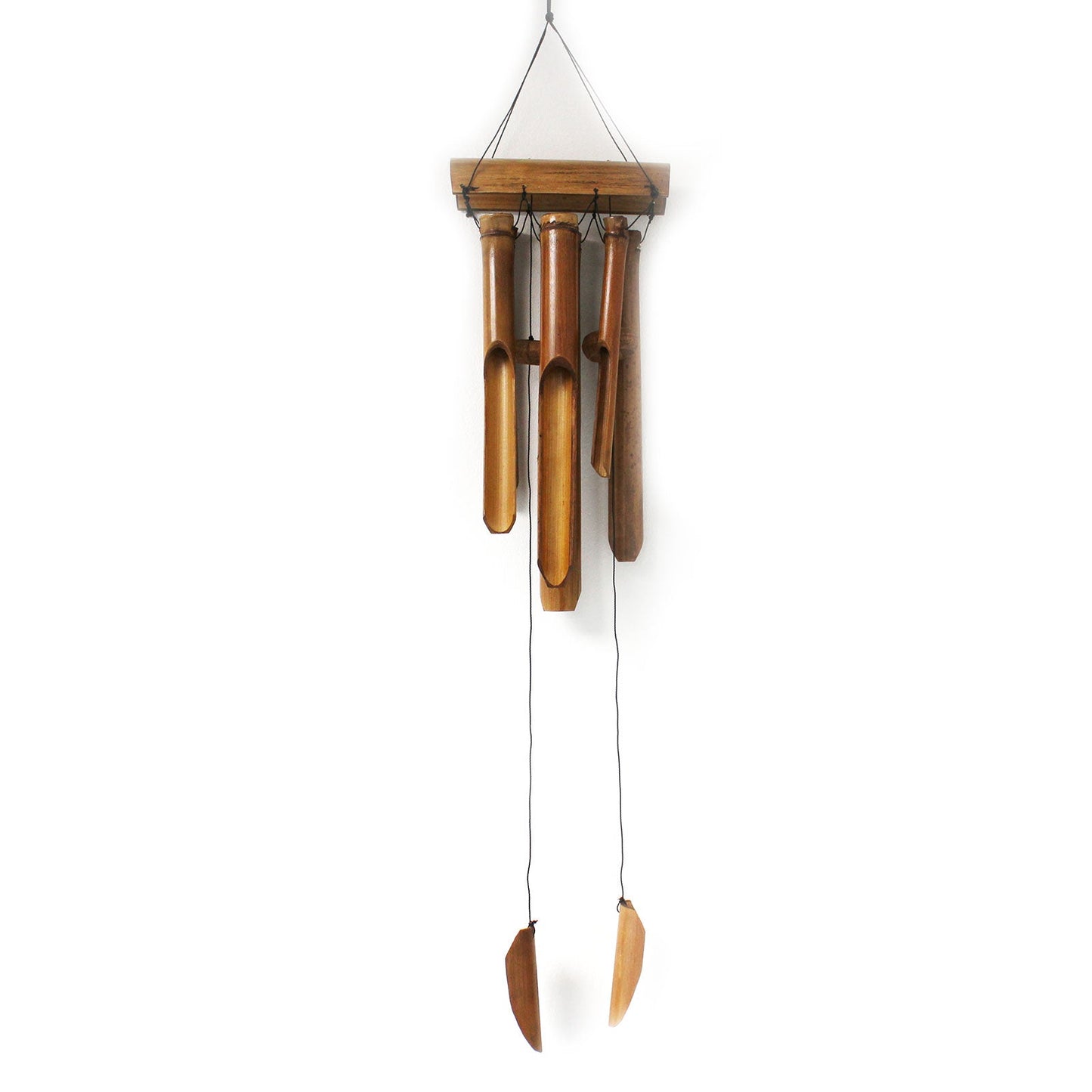 Handcrafted Bamboo Wind Chime - 6 Large Tubes - Natural with six brown tubes beneath a pointed wooden top by Quintessential Holistic Health Ltd