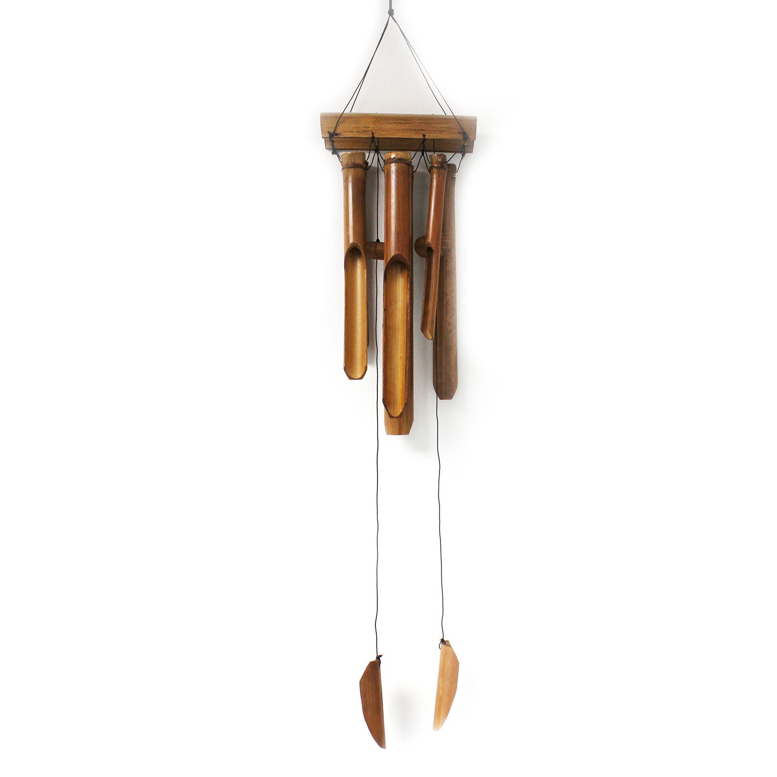 Handcrafted Bamboo Wind Chime - 6 Large Tubes - Natural with six brown tubes beneath a pointed wooden top by Quintessential Holistic Health Ltd
