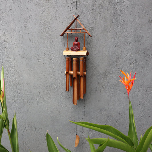 Handcrafted Bamboo Wind Chime - 6 Tubes - Natural and Brown Buddha - main product image from Quintessential Holistic Health Ltd UK