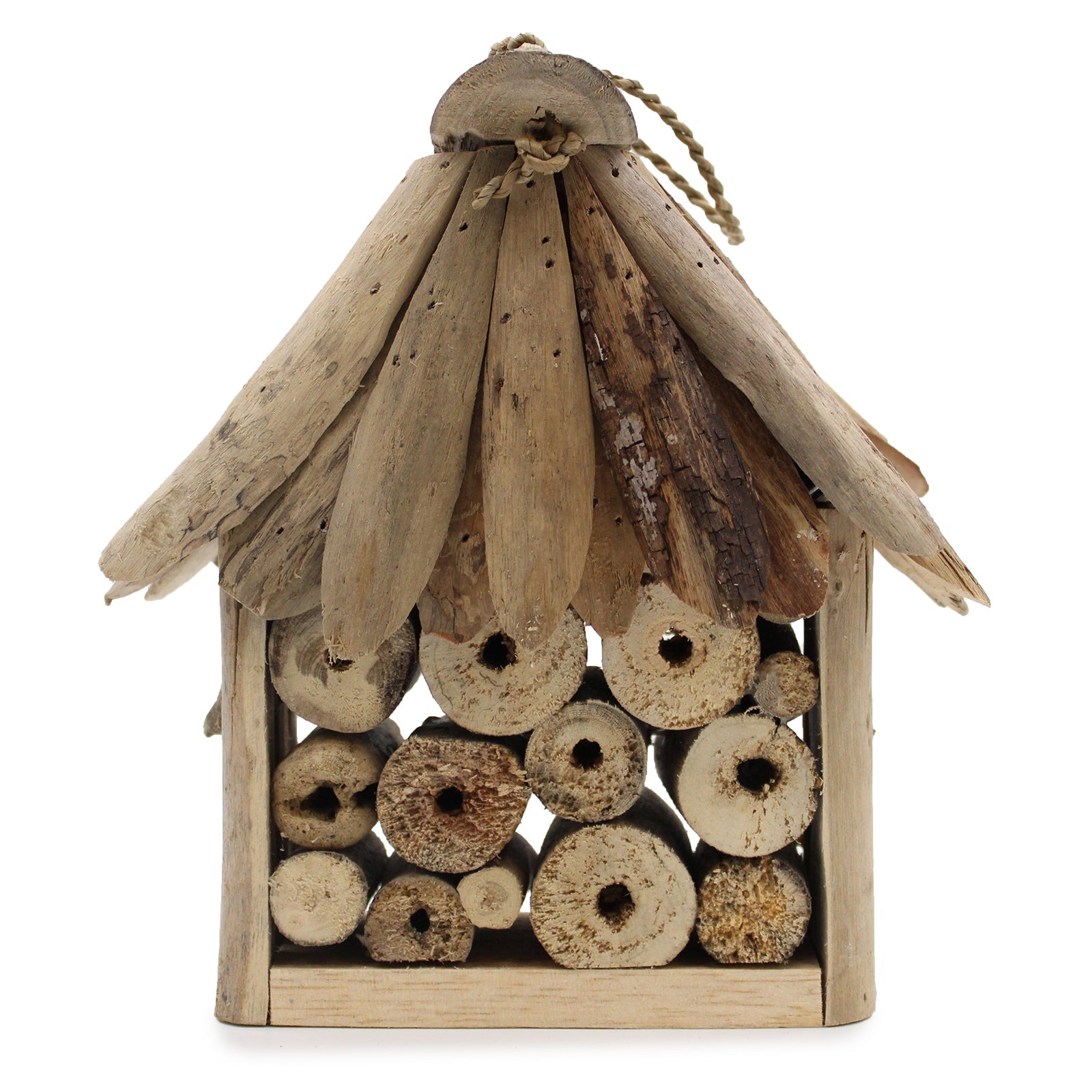 Handmade Recycled Driftwood Bee and Insect House product packaging on clean background from Quintessential Holistic Health Ltd
