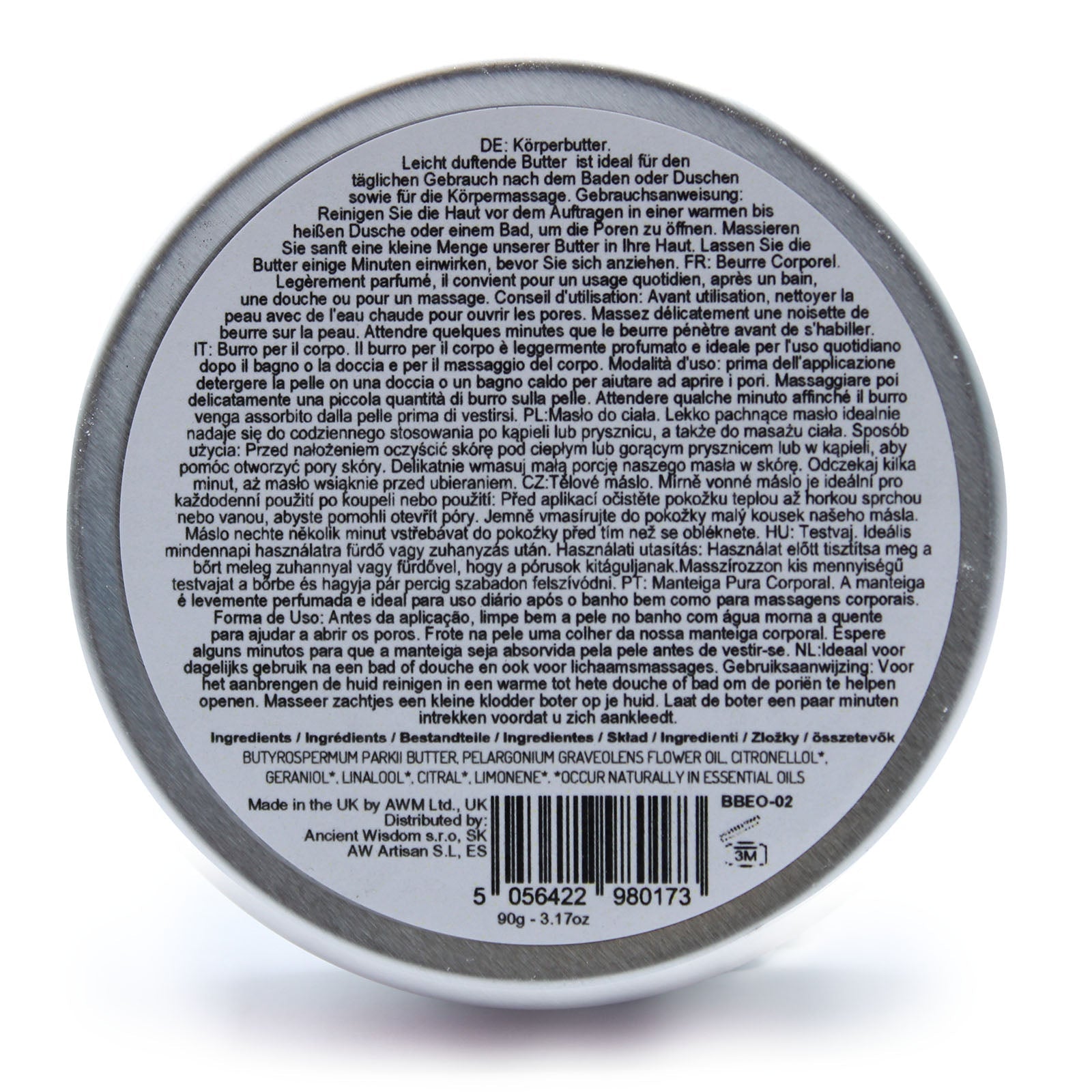 90g Vegan-Friendly Pure Essential Oil Aromatherapy Shea Body Butter - Geranium product packaging on clean background from Quintessential Holistic Health Ltd