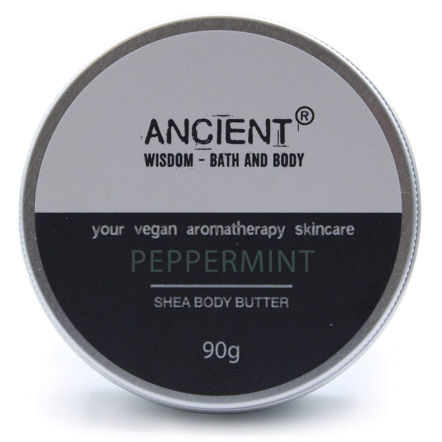 90g Vegan-Friendly Pure Essential Oil Aromatherapy Shea Body Butter - Peppermint product packaging on clean background from Quintessential Holistic Health Ltd