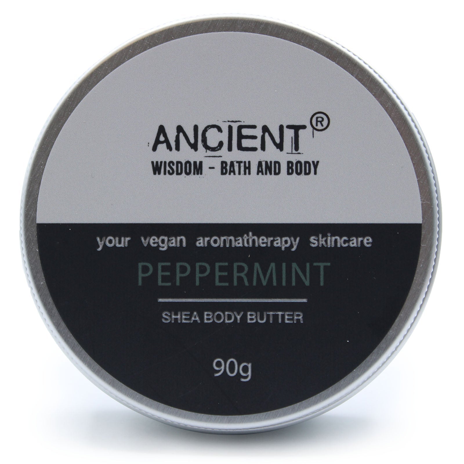 90g Vegan-Friendly Pure Essential Oil Aromatherapy Shea Body Butter - Peppermint product packaging on clean background from Quintessential Holistic Health Ltd